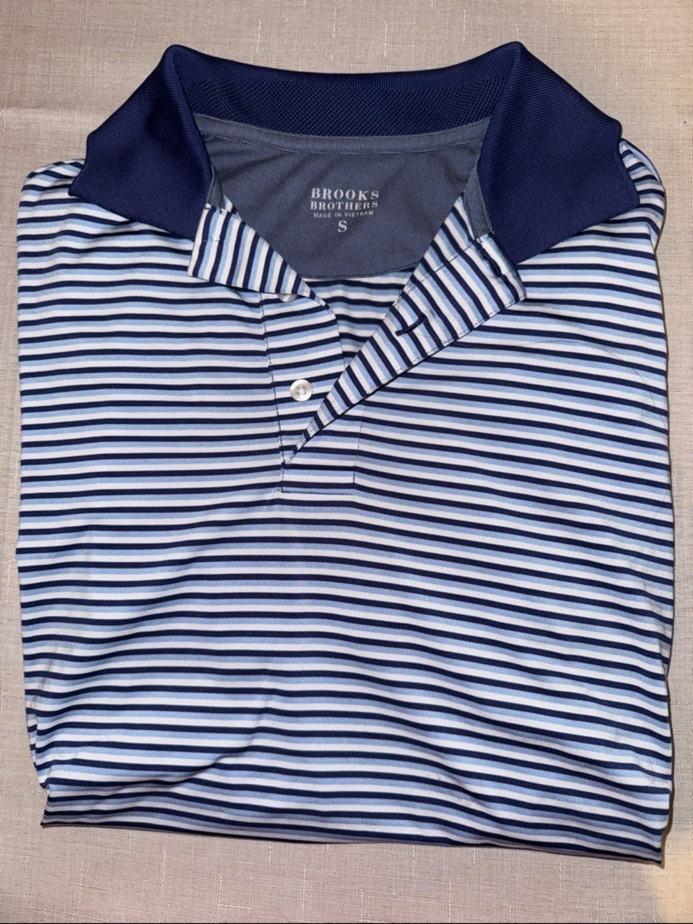 Brooks Brothers Navy and Light Blue Striped Short Sleeve Polo